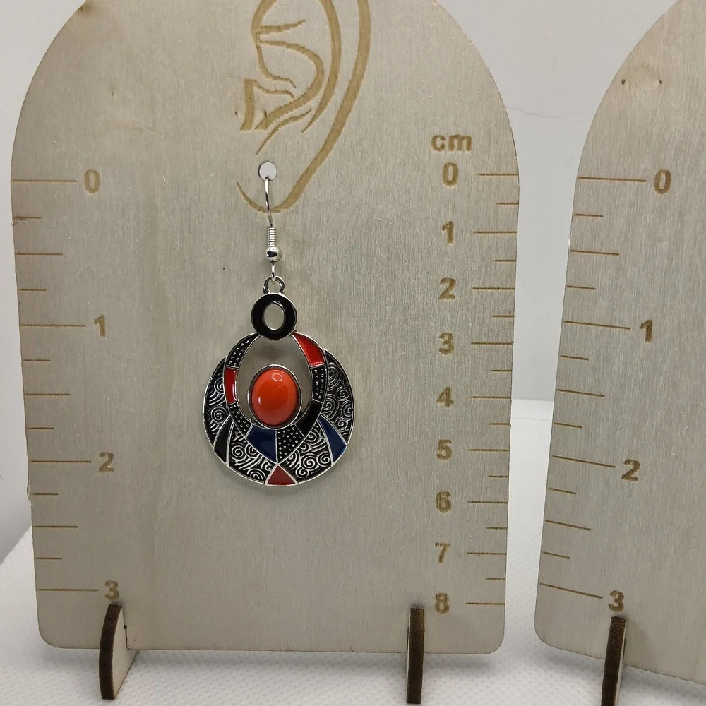 Red and‎ Blue Circular Earrings with Intricate Design